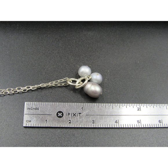 18" Sterling Silver Triple Genuine Pearls Necklace Vintage Minimalist Everyday - Picture 5 of 6